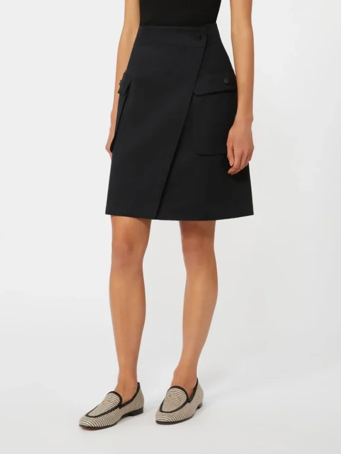 Stretch cotton wrap skirt, black