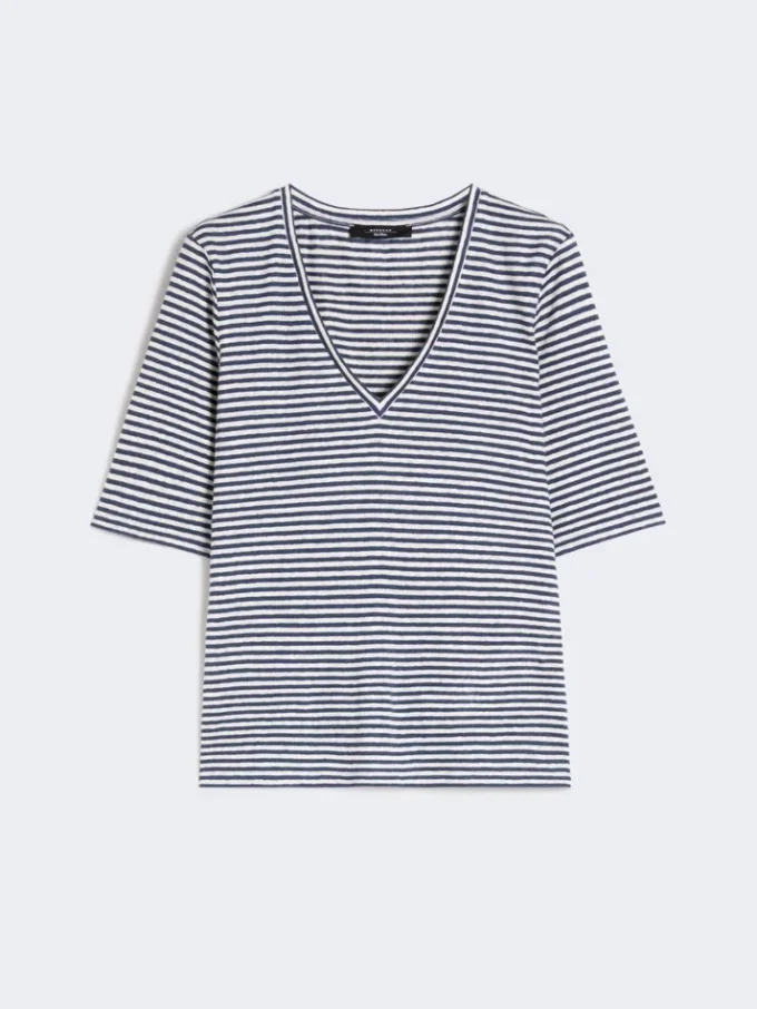 Stretch linen jersey v-neck t-shirt, ultramarine