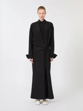 Stretch silk shirt dress, black