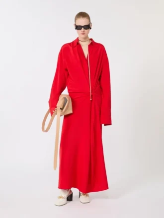 Stretch silk shirt dress, red
