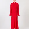 Stretch silk shirt dress, red