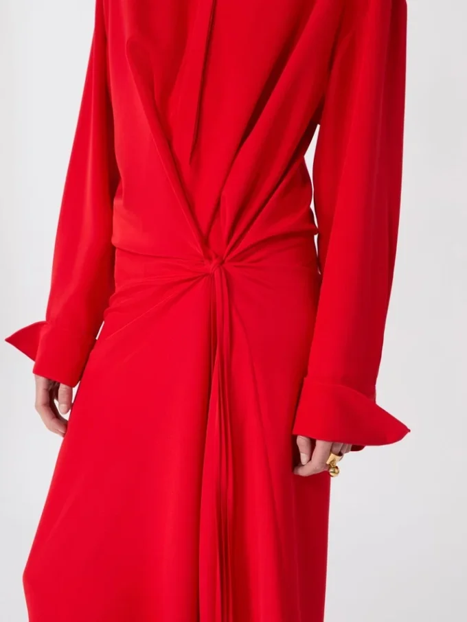 Stretch silk shirt dress, red