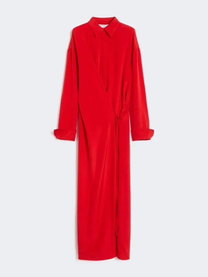 Stretch silk shirt dress, red