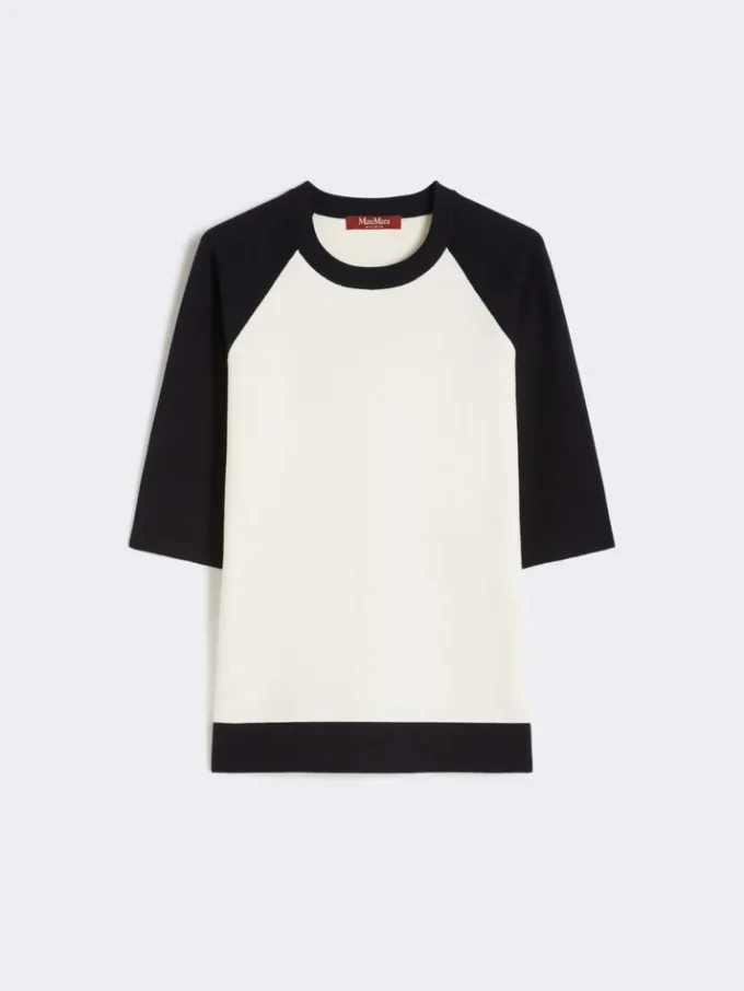 Stretch viscose boxy sweater, white blue Stretch viscose boxy sweater, white blue