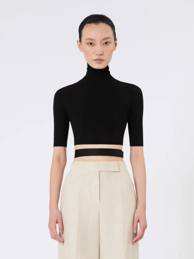 Stretch viscose cropped turtleneck, black Stretch viscose cropped turtleneck, black