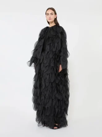 stretch viscose jumper black 1 330x440 - Long skirt with petals in silk organza, black