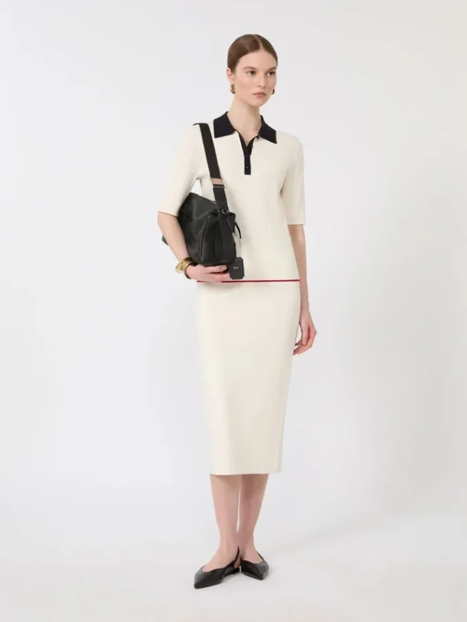 Stretch viscose pencil skirt, white