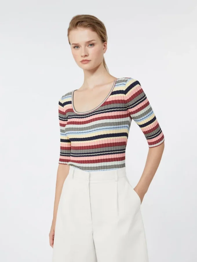 Stretch viscose yarn ribbed jumper, multicolour