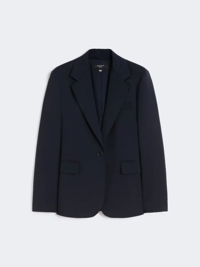 Stretch wool blazer, navy
