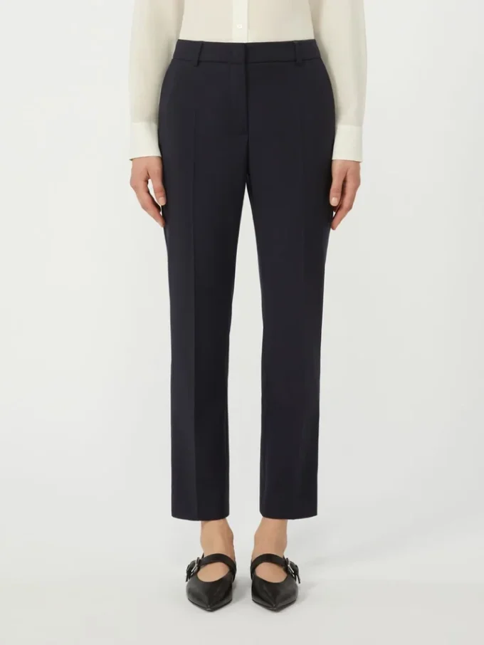 Stretch wool cigarette trousers, navy