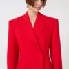 Stretch-wool double-breasted blazer, red