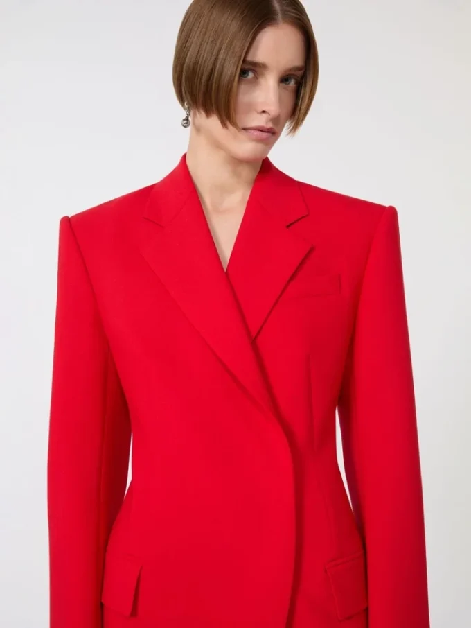 Stretch-wool double-breasted blazer, red