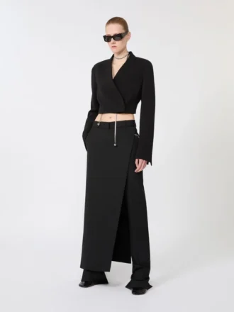 Stretch wool trousers with removable panel, black
