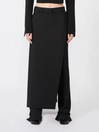 Stretch wool trousers with removable panel, black