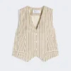Striped cotton and silk canvas gilet, beige