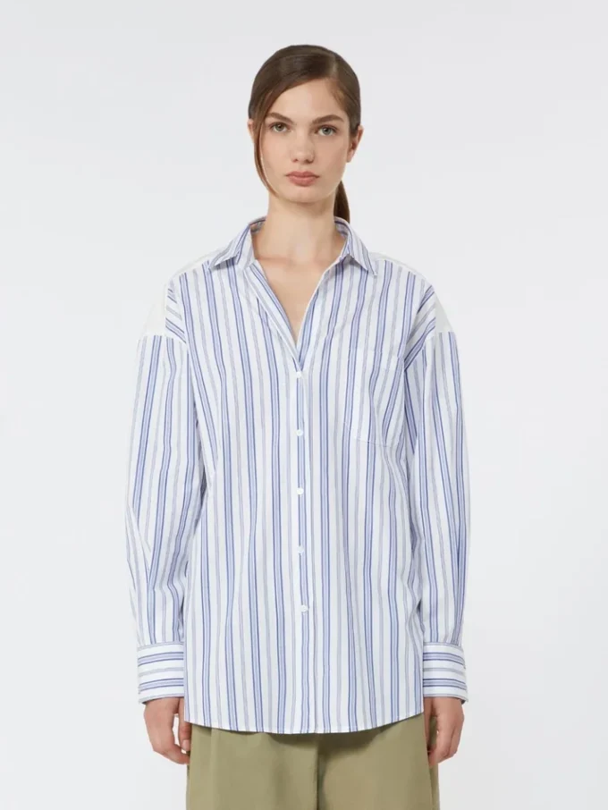 Striped cotton shirt with eyelet lace, navy