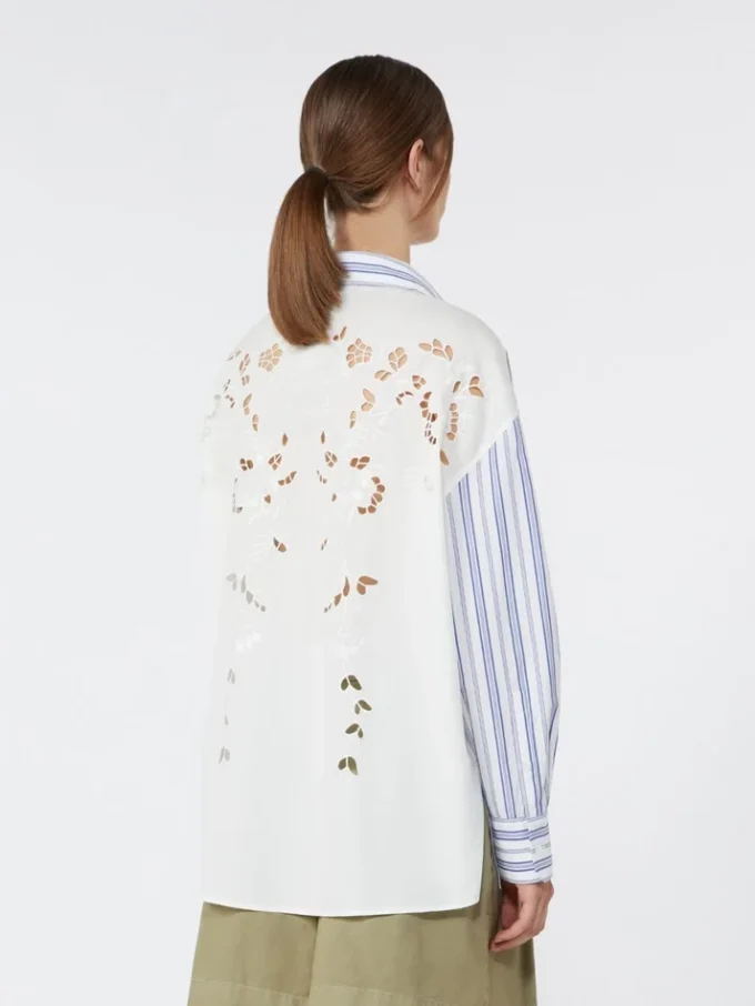 Striped cotton shirt with eyelet lace, navy