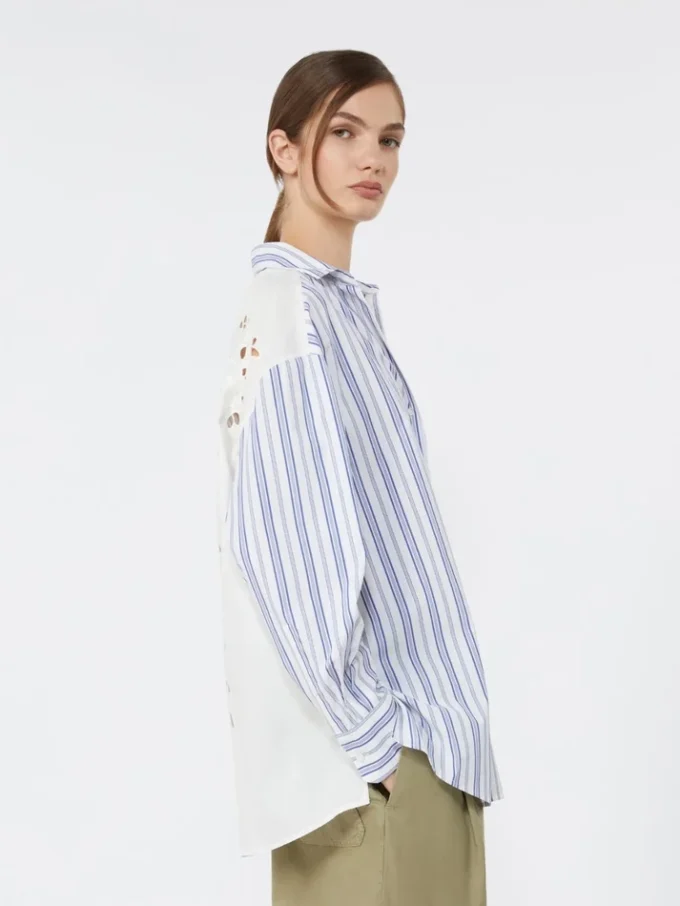 Striped cotton shirt with eyelet lace, navy