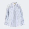 Striped cotton shirt with eyelet lace, navy
