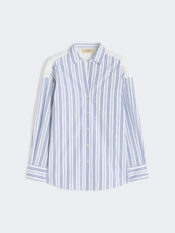 Striped cotton shirt with eyelet lace, navy