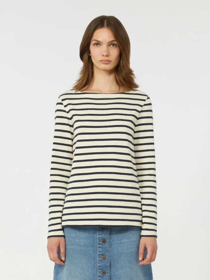 Striped cotton t-shirt, ivory