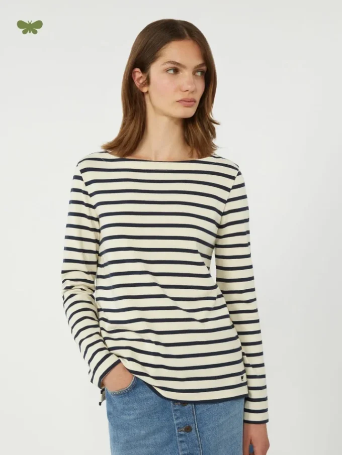 Striped cotton t-shirt, ivory