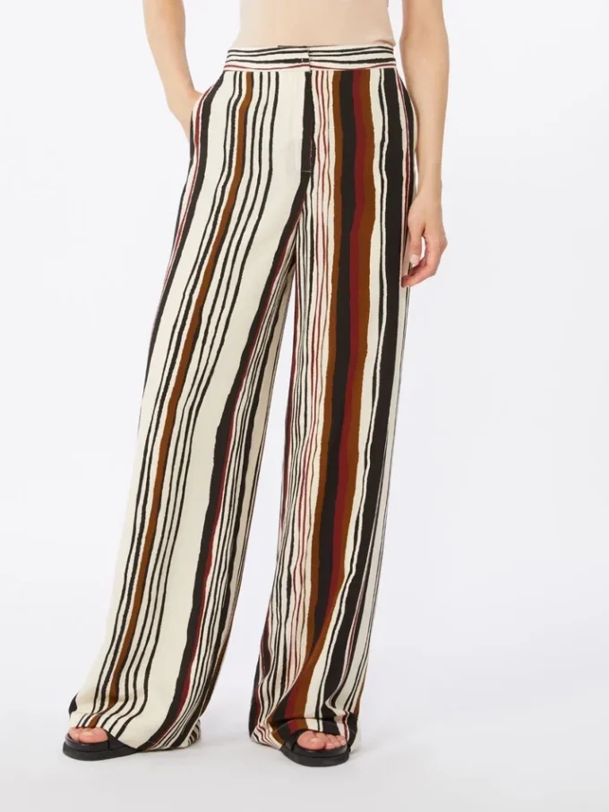 Striped crepe de chine trousers, brick red