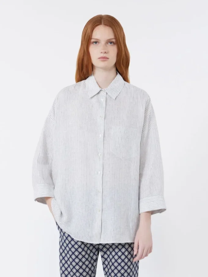 Striped linen canvas shirt, navy Striped linen canvas shirt, navy