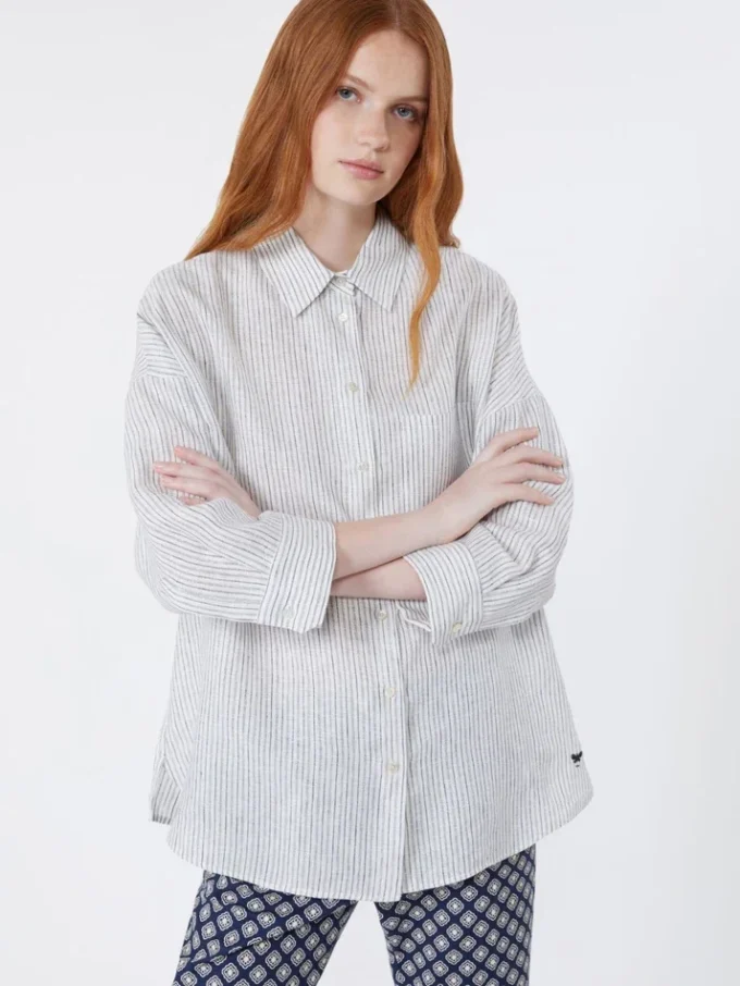Striped linen canvas shirt, navy Striped linen canvas shirt, navy