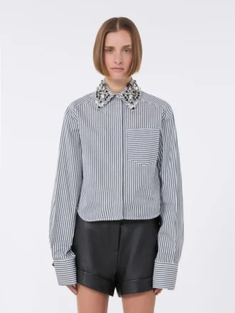 Striped poplin cropped shirt, black