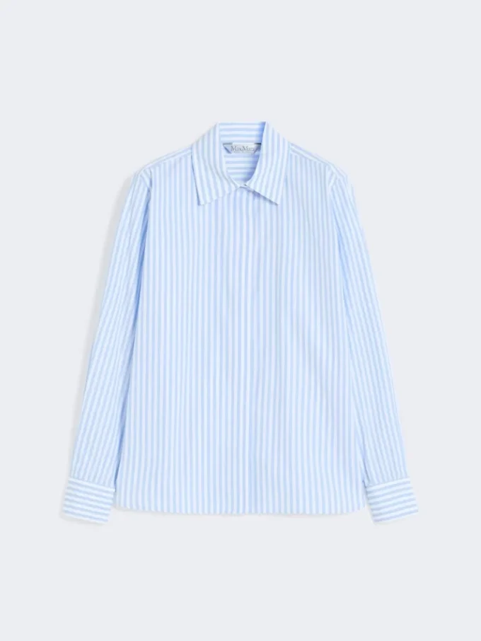 Striped poplin shirt, light blue