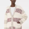 Striped wool and cotton cardigan, sand