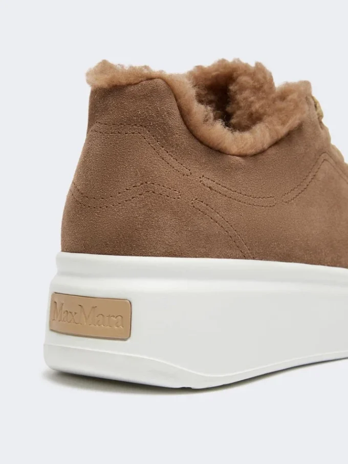 Suede and teddy fabric trainers, hazelnut brown