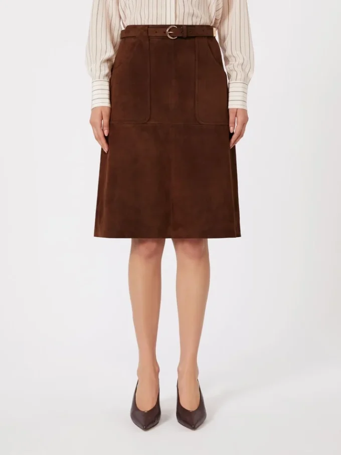 Suede midi skirt, chocolate Suede midi skirt, chocolate