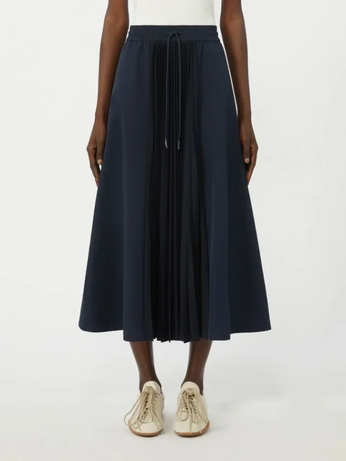 Technical fabric and jersey skirt, navy Technical fabric and jersey skirt, navy