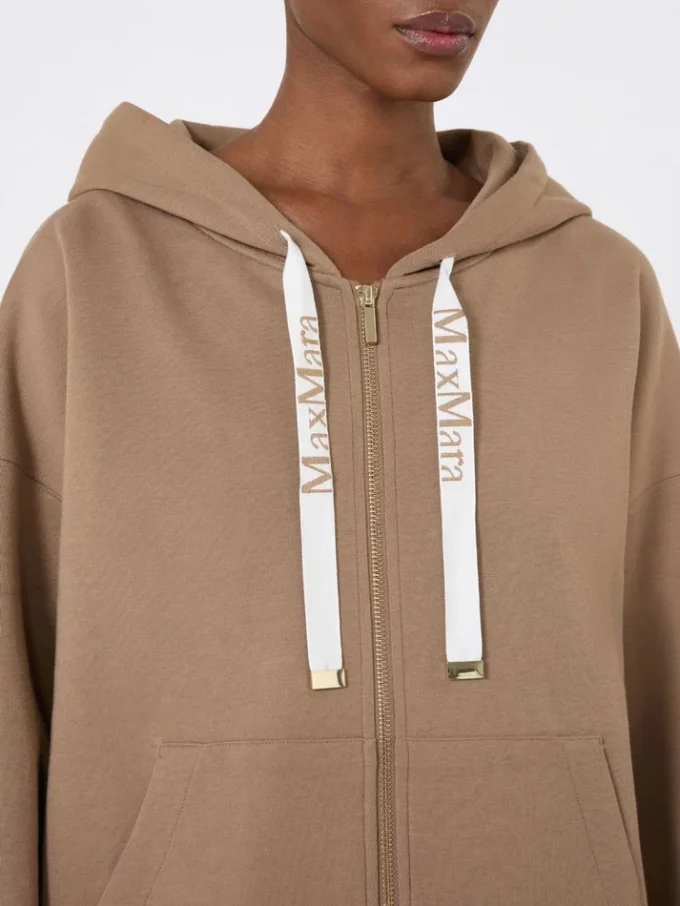 Technical jersey zip-up sweatshirt, camel