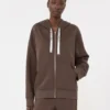 Technical jersey zip-up sweatshirt, chocolate