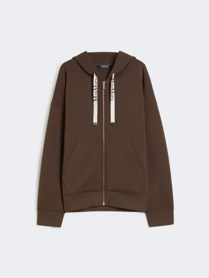 Technical jersey zip-up sweatshirt, chocolate