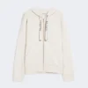 Technical jersey zip-up sweatshirt, ecru