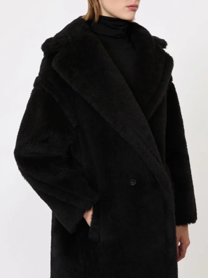 Teddy bear icon coat in alpaca and wool, black