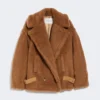 Teddy fabric biker jacket, camel