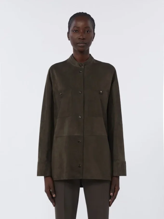 Topstitched suede jacket, green Topstitched suede jacket, green