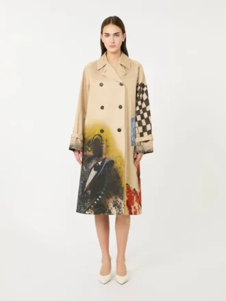 Trench coat in patterned water-repellent gabardine, skin orient