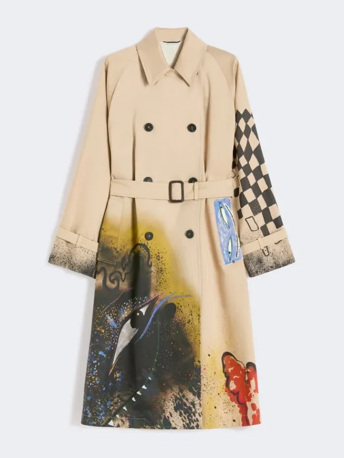 Trench coat in patterned water-repellent gabardine, skin orient