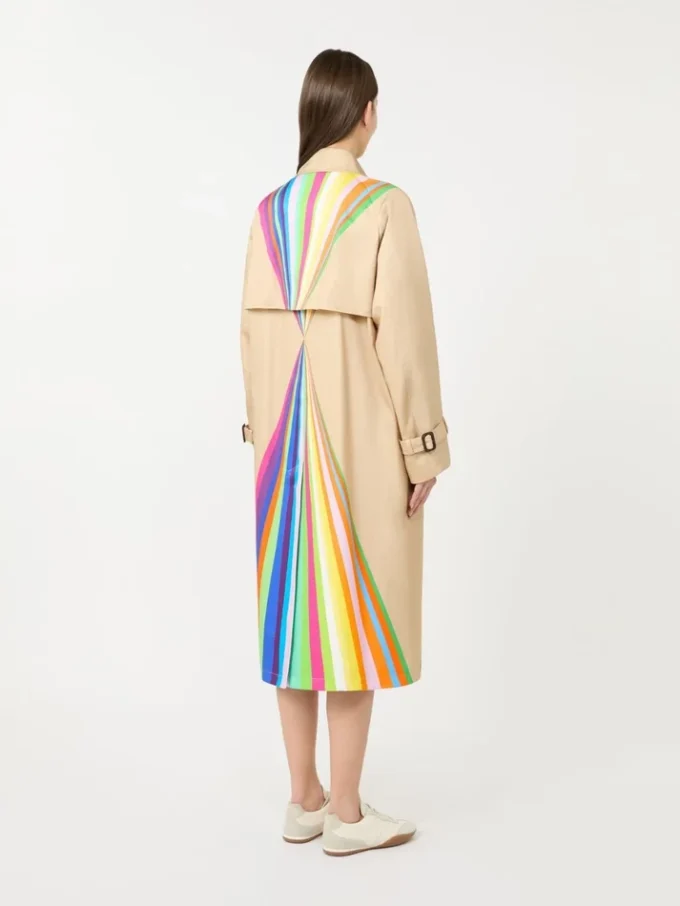 Trench coat in water-repellent cotton with rainbow print, multicolour