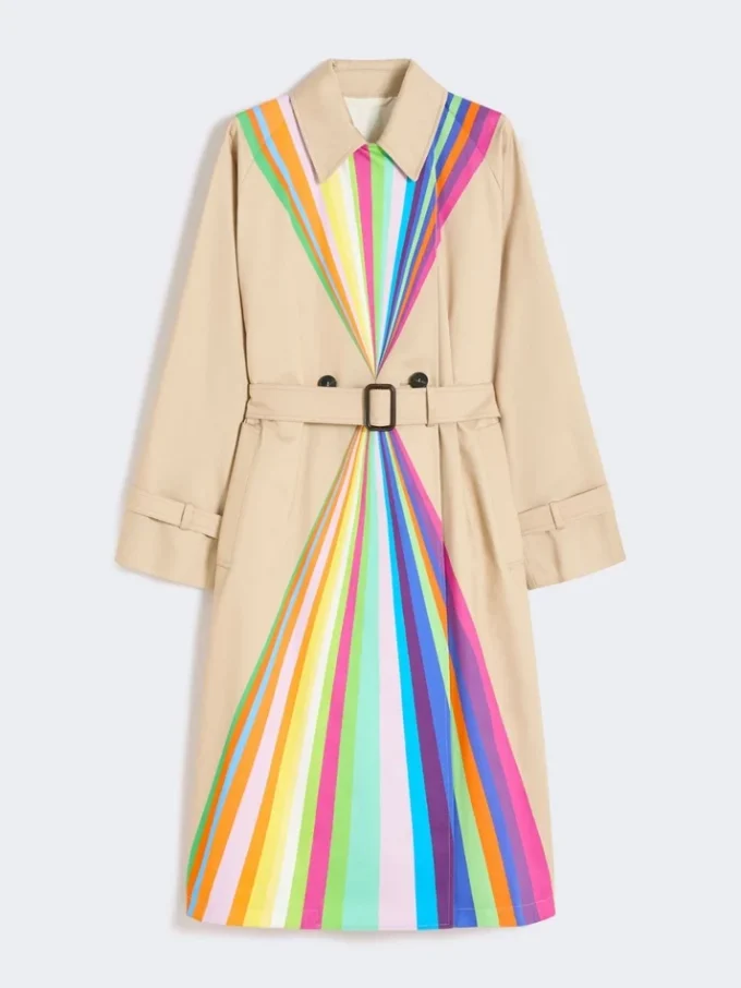 Trench coat in water-repellent cotton with rainbow print, multicolour