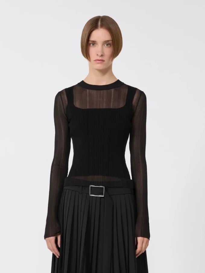 Trompe l'oeil viscose jumper, black