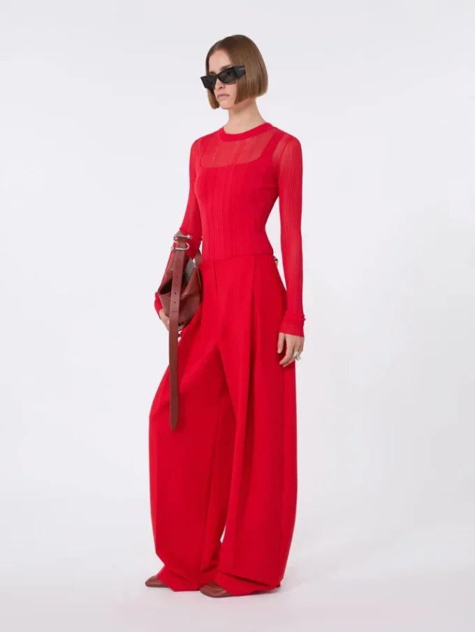 Trompe l'oeil viscose jumper, red