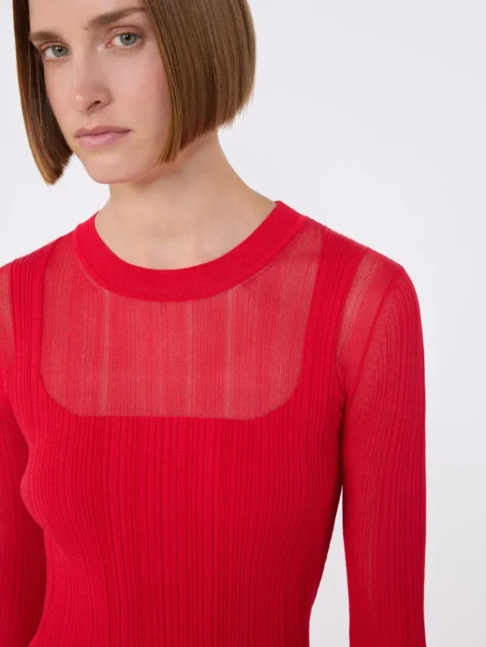 Trompe l'oeil viscose jumper, red