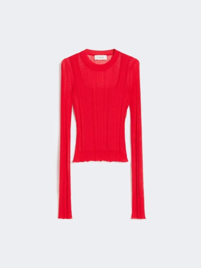 Trompe l'oeil viscose jumper, red